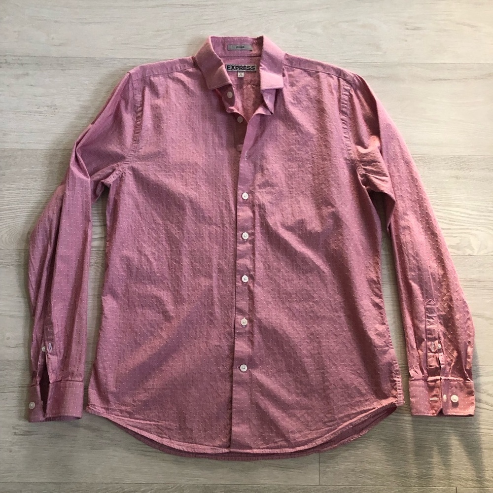 Men’s Express Fitted Red Button-Down Long Sleeve … - image 3